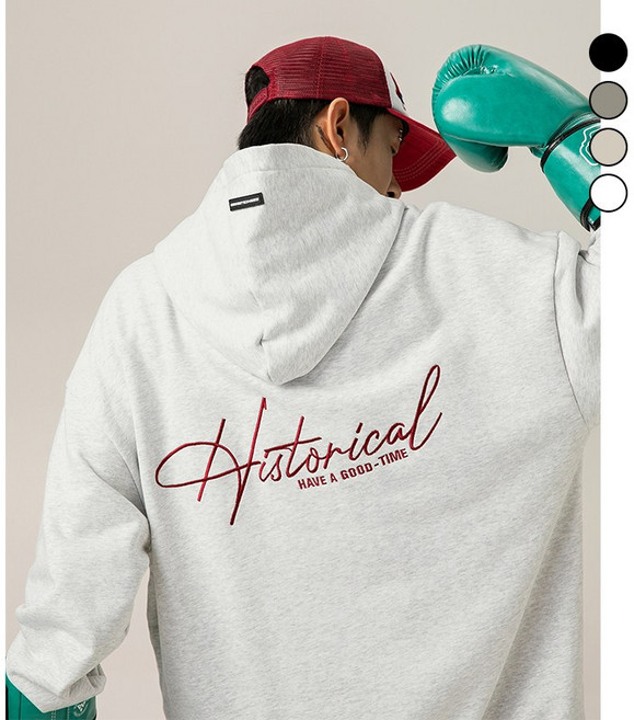 HANYO 남녀공용 미국식 빅사이즈 자수 후드티 루즈핏 아우터