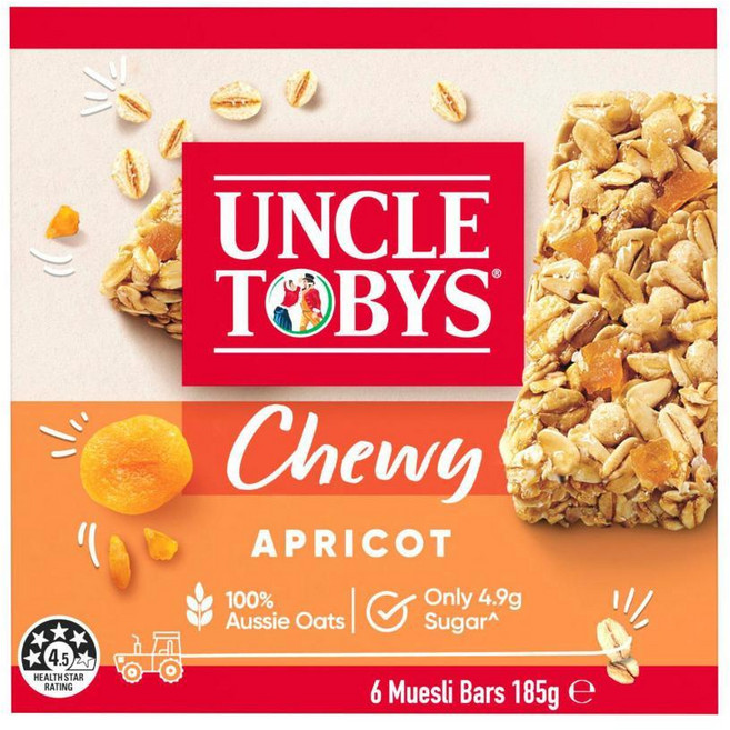 엉클토비스 Uncle Tobys Chewy Apricot Muesli Bars 쫄깃한 살구맛 뮤즐리 바 6개입 호주, 185g, 4개