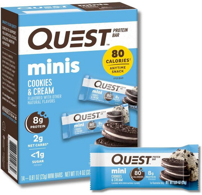 퀘스트뉴트리션 Quest Nutrition 미니 쿠키 & 크림 단백질 바 고단백질 저탄수화물 케토 친화적 14개입 Quest Nutrition Mini Cookies & C, 322g, 3개