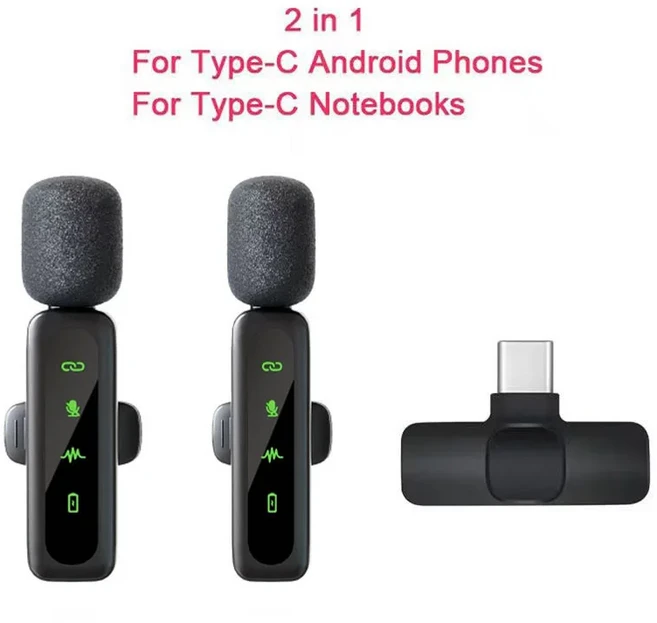 무선 라 발리에 마이크 휴대용 오디오 녹화 iPhone 미니 어댑터 안드로이드 방송 게임 폰 Wireless Lavalie, 01 2in1-for type-c, 01 빠른