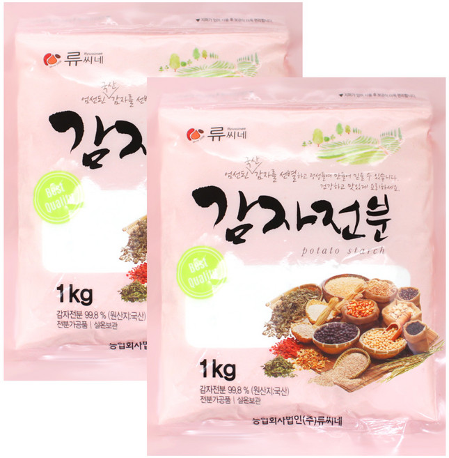 류씨네 감자전분 (국내산) [1kg+1kg], 류씨네 감자전분 국내산 1kg+1kg 152216, 1개, 1kg