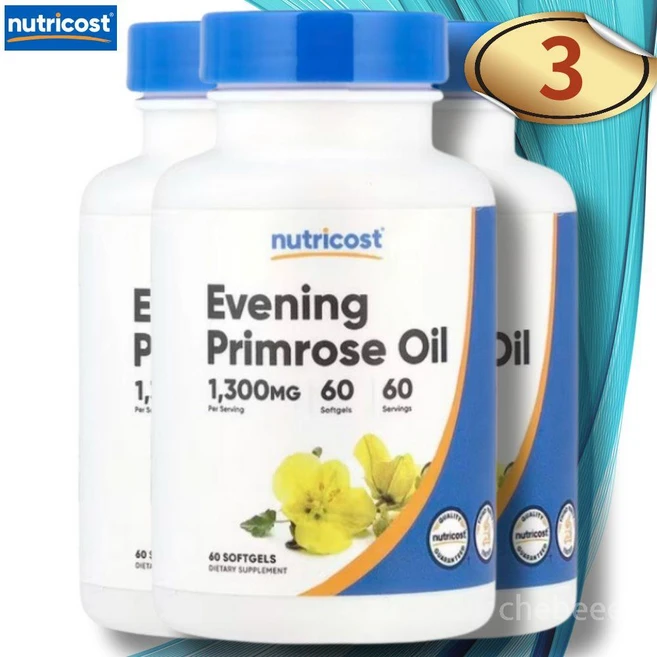 뉴트리코스트 달맞이 꽃 오일 종자유 1300mg 60정 3병 감마리놀렌산 GLA, 3개 - 쿠팡