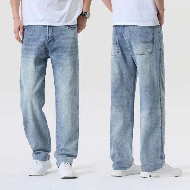 wassup 남자 여름 청바지 얇은 텐셀 와이드 스판 일자핏 남성 여름바지