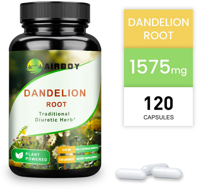 민들레 뿌리 1575mg - 전통 이뇨제 - 간 건강 지원 및 피부 건강 증진 - 120캡슐, 1개, 120정