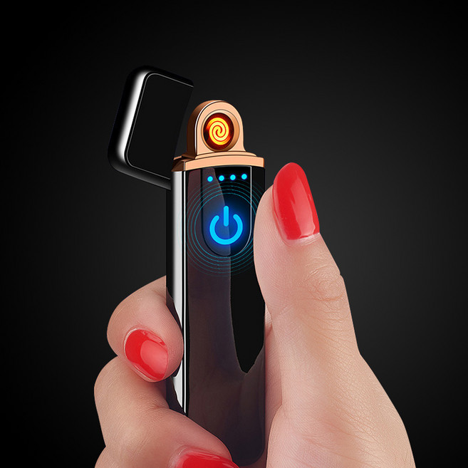 원터치 슬림 터치 라이타 전기 터보 가스 점화기 불티나 충전식 배터리 플라즈마 시가 LED 5핀, 혼합색상, 1개