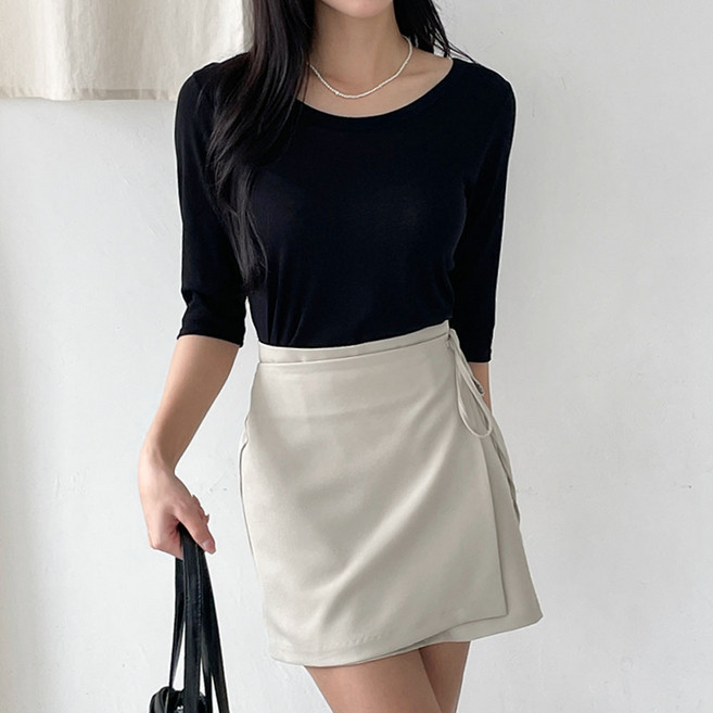 투데이앤룩 여성용 퓨어 바인딩 유넥 쫀쫀 무지 이너 5부 티셔츠