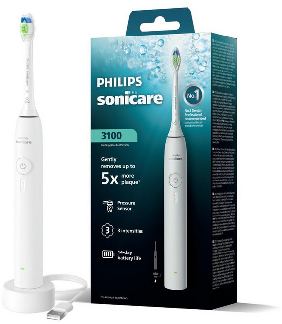 필립스 소닉케어 3100 시리즈 음파 전동칫솔, SeRIES/HX4031, SOFT WHITE(화이트), 1개