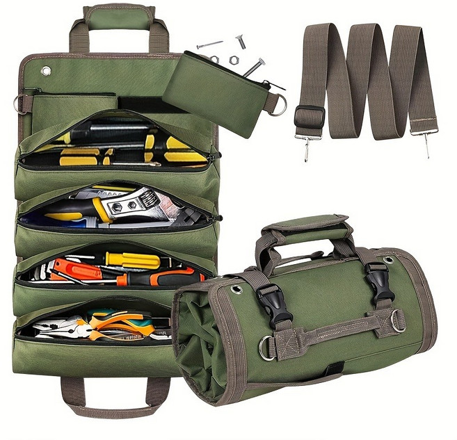 트릴리온 휴대용 공구가방 공구 툴백 롤업 캠핑 공구가방, 1개, 카키