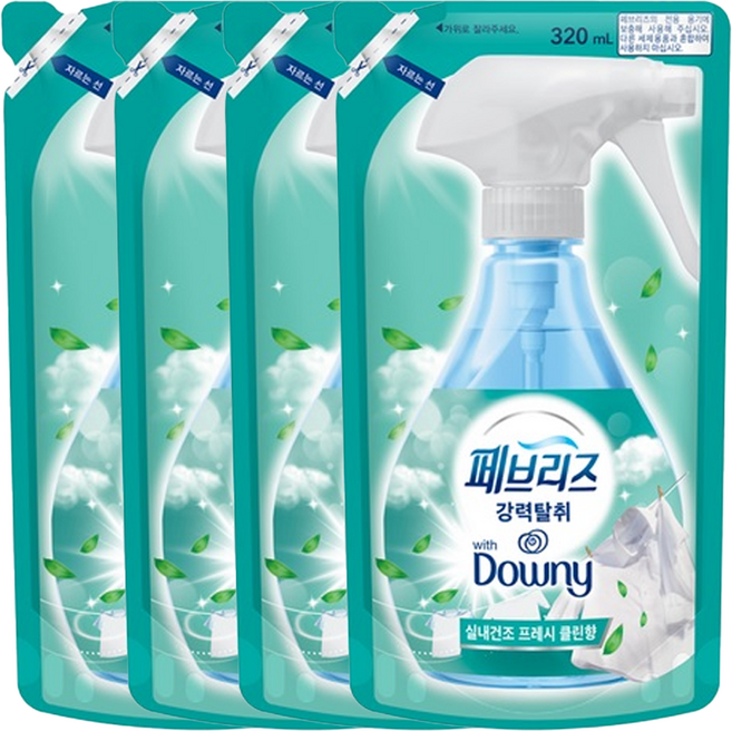 뿌리는 강력탈취제 페브리즈 실내건조 프레시클린(리필) 320ml 4개, 1개