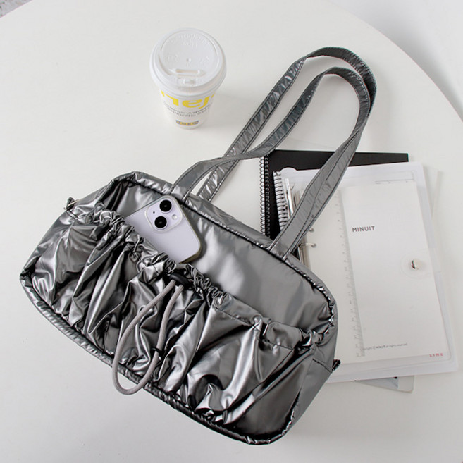 숄더 실버 바스락 보조가방 가벼운 수납 가방 백 여성 여자 직장인 데일리 밴디스