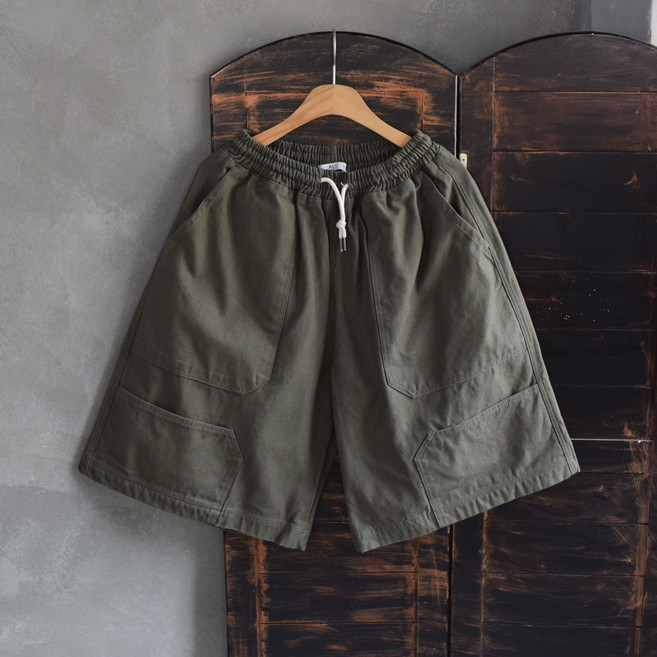 헬보이 4컬러 탄탄한 트윌 워싱 면 밴딩 와이드핏 버뮤다 에이트 포켓 하프팬츠
