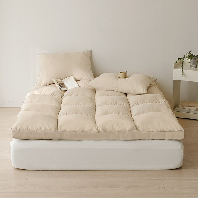 포근 통세탁 사계절 푹신하고 두꺼운 침대 토퍼, 오트밀