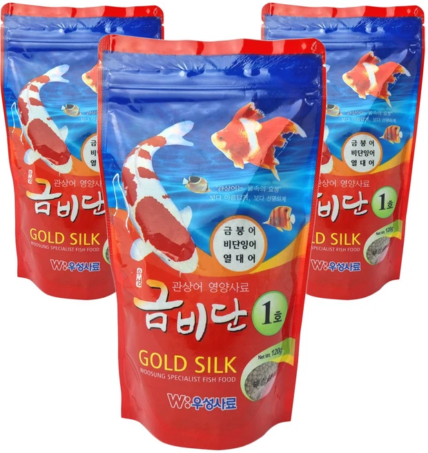 금비단 골드실크 중형입자 1호 잉어&금붕어 관상어 영양사료 120g*3개, 3개, 120g - 쿠팡