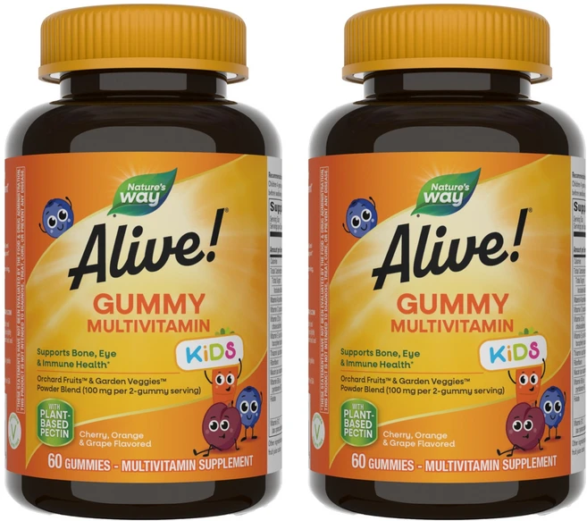 네이쳐스웨이 얼라이브! 키즈 컴플리트 멀티비타민 오차드 프루츠 & 가든 베지 구미, 60정, 2개 - 쿠팡