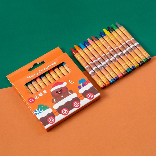 AIHAO 爱好 8色蠟筆組 兒童美術繪畫學習文具, 1個, 053薑餅人12色蠟筆, 12色, 薑餅人