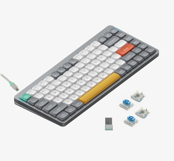 nuphy Air75 V2 휴대용 75% 기계식 키보드 Bluetooth/2.4G/USB-C RGB 지원 Windows/Mac OS/Linux 호환 White-Gateron Blu, Grey, Gateron Blue Switch, 청축