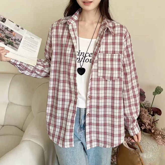 이서어패럴 여성 데일리 셔츠 간절기 루즈핏 체크셔츠남방6528