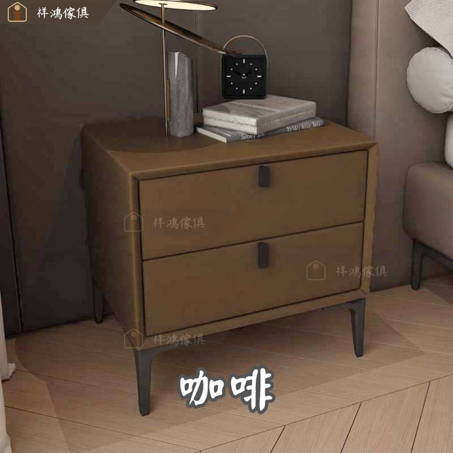 皮革/強化玻璃 實木床頭櫃, 咖啡【實木+皮革】, 1件