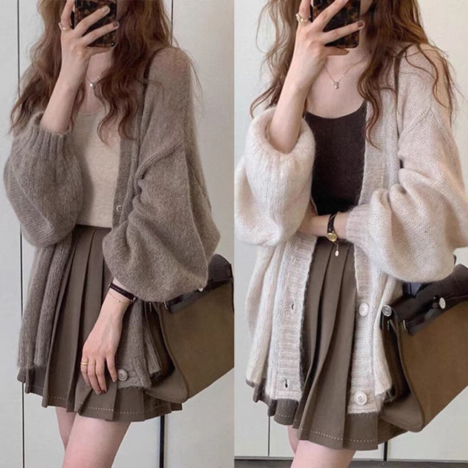 여성 니트 코트 카디건 추동 루즈핏 캐주얼 가오리핏 니트 톱