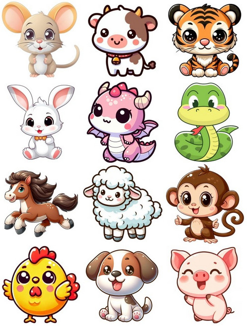 [듀얼라이프] 귀여운 12간지 동물 키링 만들기 보석십자수 큐빅 비즈 어린이 놀이, 1개, 12간지 세트