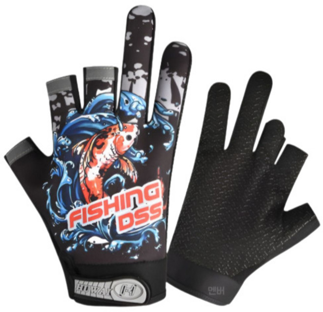 멘버 3컷 낚시장갑 양손착용 미끄럼방지, 블랙, 1개