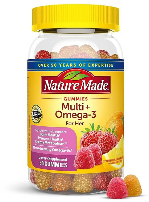 네이처메이드 Nature Made 영양제 멀티비타민 오메가 3 젤리 80정, 딸기 레몬 오렌지