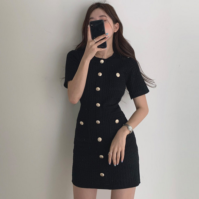 [베리트] 하프버튼 벨트 롱 하객룩 드레스 원피스 VT539