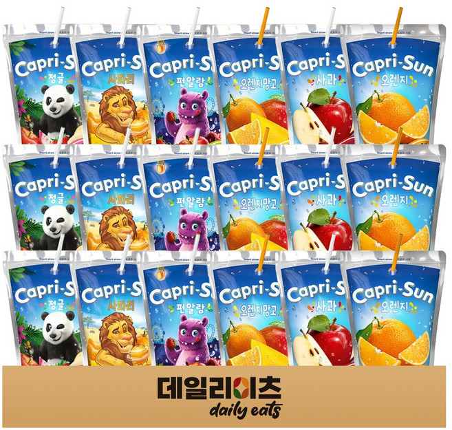 카프리썬 6가지맛 3개씩 18개입 기획세트 (사과 오렌지 오렌지망고 펀알람 사파리 정글), 1세트, 200ml