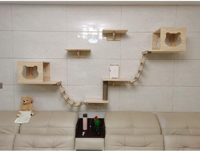 고양이 원목캣타워 벽선반 점프대 튼튼한 구름다리 놀이터 캣스텝 벽걸이 빌라 캣월 하우스, 패키지2, 1개