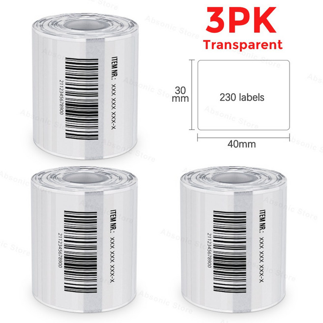 E210 열 라벨 프린터용 투명 및 흰색 용지 P50 메이커와 호환 가능한 접착 스티커 3PK, 07 3PK  Transparent