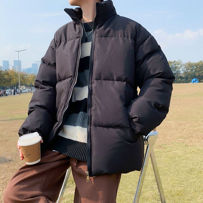 쪼예 남녀공용 오버핏 데일리 솔리드 집업 패딩 점퍼