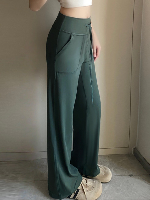 luludarling闊腿褲抽繩錦綸直筒褲磨毛瑜伽寬鬆高腰女垂感顯瘦