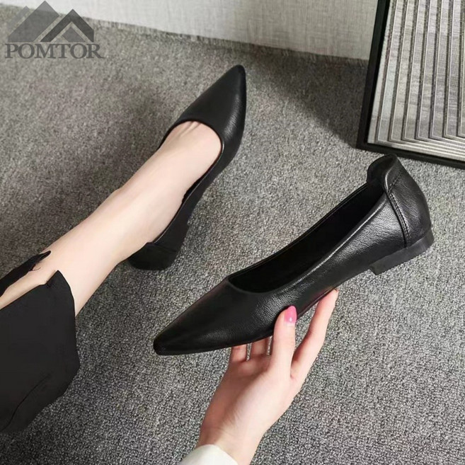 POMTOR 여성 발편한 베이직 뾰족 플랫 단화 1cm