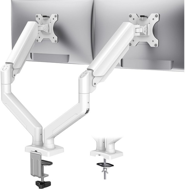헤미션 고중량 듀얼 모니터암 인체공학 홀/클램프 타입 겸용 ARM002, 1개, 화이트