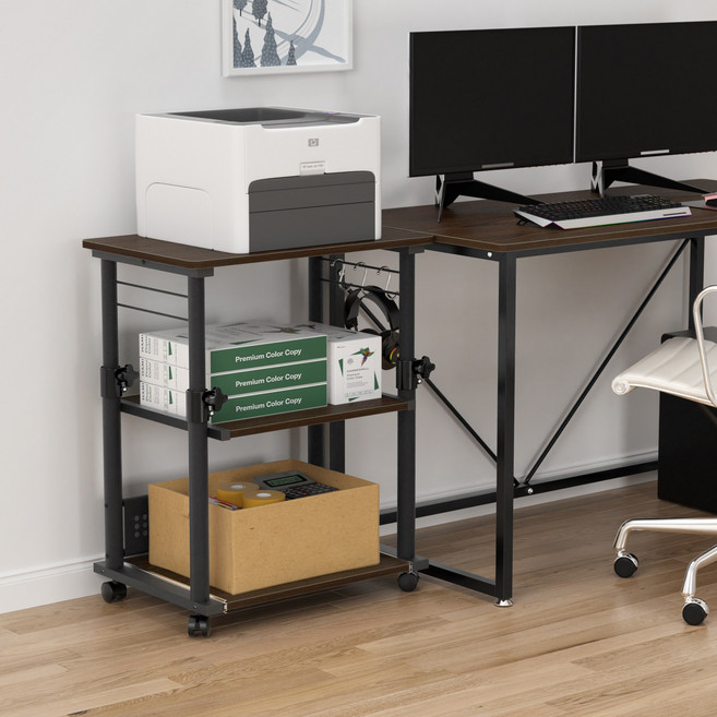 복사무실 이동 수납 합기 프린터 책상 선반 거치대 2단 다이 이동식 테이블 바퀴 PC본체 선반 본체받침대, 1개, HT8543