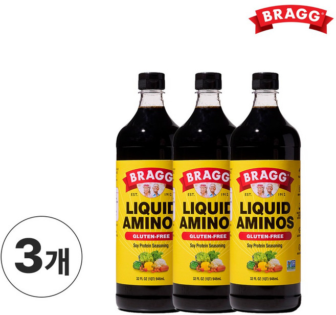브래그 리퀴드 아미노스 간장 소이 소스 글루텐 프리, 3개, 946ml