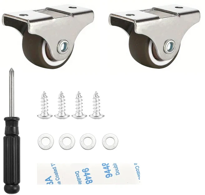 소형 가구 캐스터 휠 로우 프로파일 소프트 고무 롤링 카트 서랍용 미니 리지드 사일런트, 01 1 inch, 04 2 pcs Directional