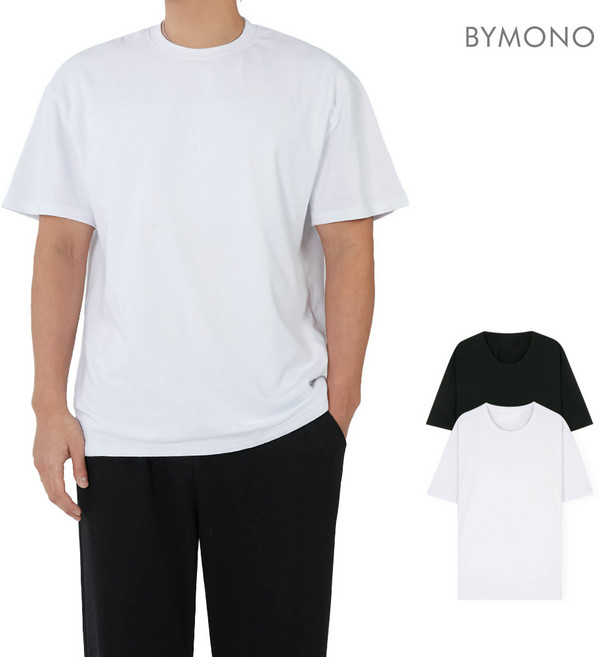 M~6XL 바이모노 꼭꼭숨티 빅사이즈 남자 반팔 티셔츠 남성 옷 무지티 베이직 오버핏 라운드 화이트 블랙 M L XL 2XL 3XL 4XL 5XL 6XL