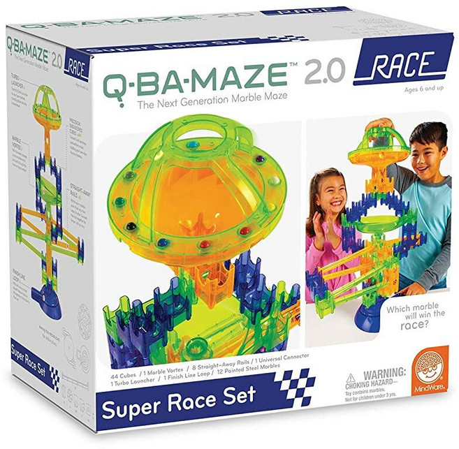 MindWare Q-Ba-Maze 랠리 레이싱 - 키트에는 큐브 44개 마블 볼텍스 1개 스트레이트 어웨이 레일 8개 터보 런처 등이 포함되어 있습니다 6 [호환], MindWare Q-Ba-Maze 랠리 레이싱 - 키트