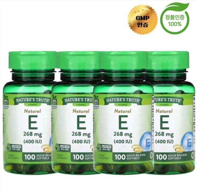 2+2 네이처스 트루스 천연 비타민E 268mg 400IU 소프트젤 100정, 4개 - 쿠팡