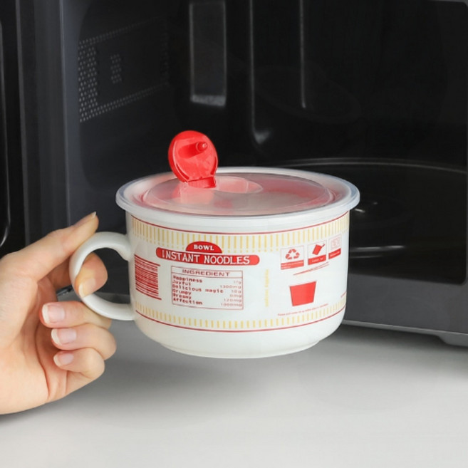 컵라면그릇 도자기 머그형 넓은 라면볼 시리얼 식사 면기, 포터리 라면기 (그린), 1개