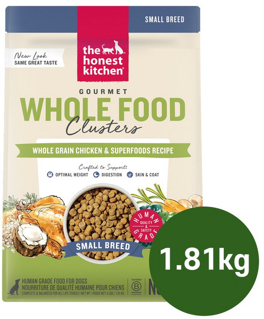 디어니스트키친 클러스터 홀그레인 치킨&오트 스몰브리드 소화 부드러운 소형견 눈물개선 알러지 피부 노령견 소화개선 강아지사료, 1.81kg, 1개, 닭+귀리