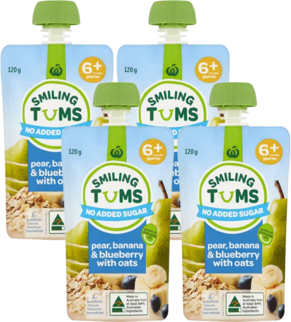 호주 스마일링텀스 퓨레 이유식 6개월부터, 4개, 120g, 혼합맛(배/바나나/블루베리/오트)