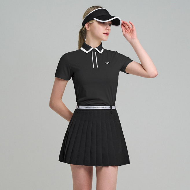 다운블로우 여성 모노 라인 배색 카라 반팔 티셔츠 DB 9007W