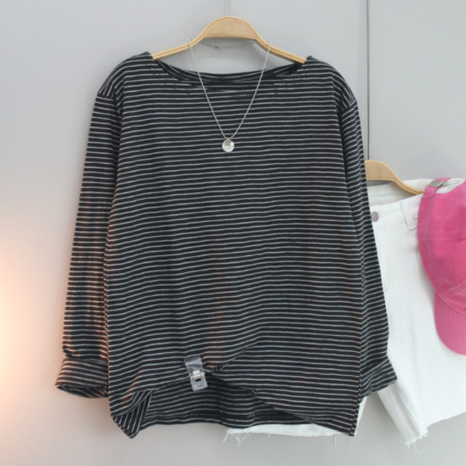 달콩 여성 봄신상 긴팔티 이너티 마린 입술넥 보트넥잔줄단가라긴팔티