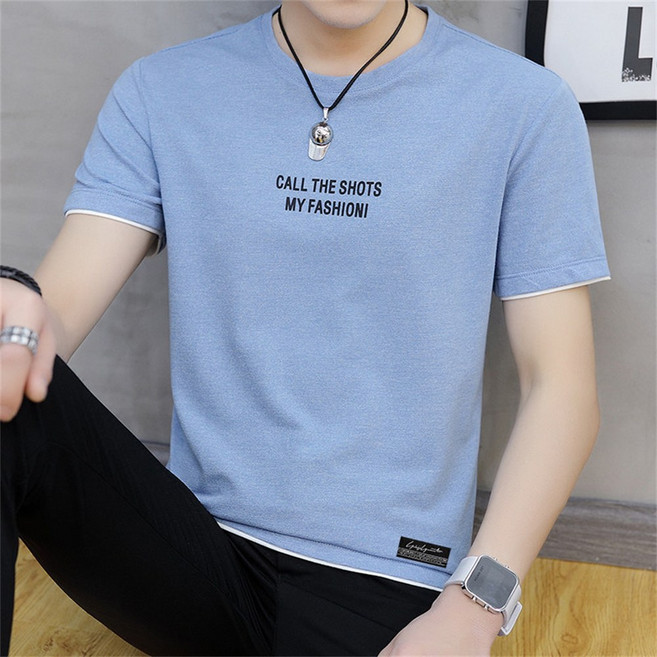 남자 반팔티 여름 라운드넥 쿨 티셔츠 슬림 스판 통기성 데일리 레이어드 AJ86