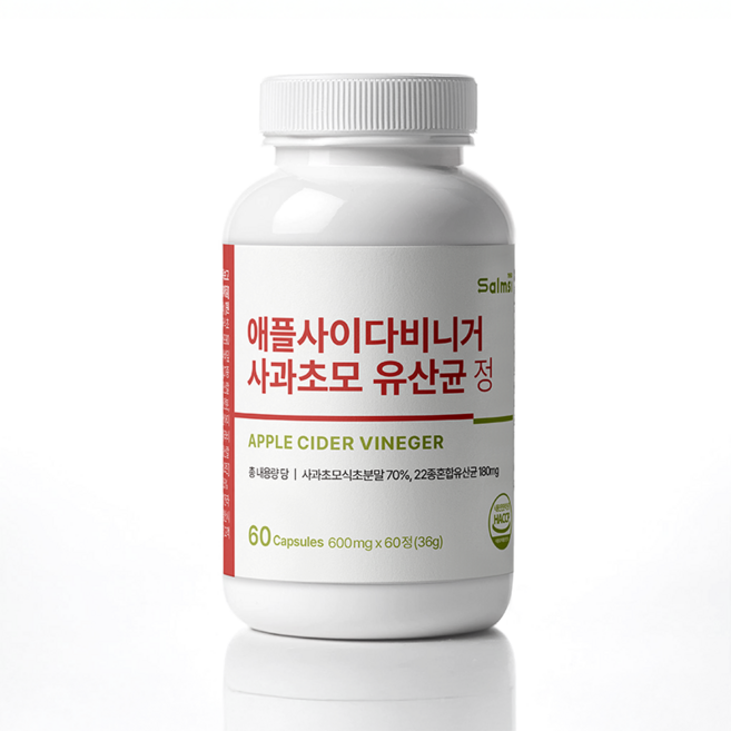 애플사이다비니거 사과초모 유산균 정 600mg 공식몰 100% 무첨가물 국내산 정품 HACCP 식약청 인증 치커리 뿌리 와사비잎 유기농 사과분말 유기산, 1개, 60정