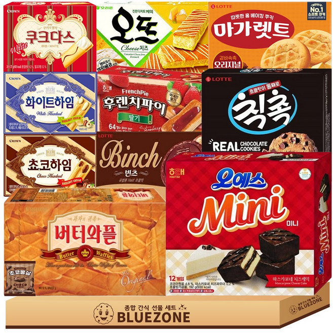 사무실 과자 곽과자 세트 오뜨치즈144 오예스미니192 칙촉180 빈츠102 후렌치파이192 초코하임47 화이트하임47 쿠크다스77g 마가렛트176 버터와플237 몽실22, 11개