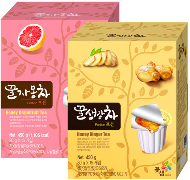 꽃샘 생강차 포션 15T+자몽차 포션 15T, 450g