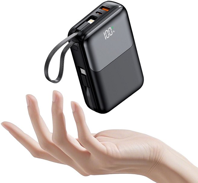 아우스힐 PD 22.5W QC3.0 고속충전 케이블 일체형 대용량 보조배터리 20000mAh, 블렉